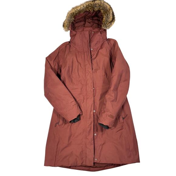 The North Face Women's Arctic 2 Parka Jacket M Goose Down Hooded Coat Red - Picture 1 of 13